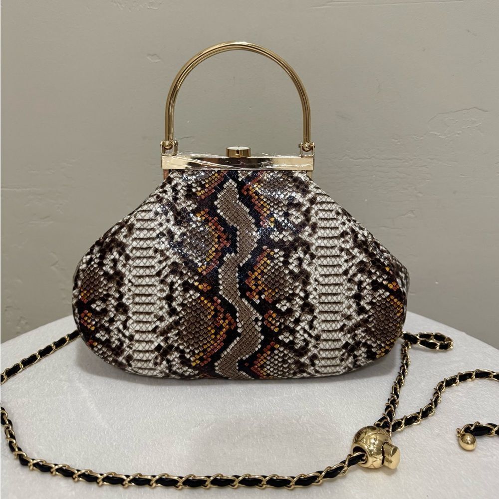 Unique Design! Genuine Cowhide Snake Skin Embossed Top Handle Bag/Crossbody - Picture 5 of 13